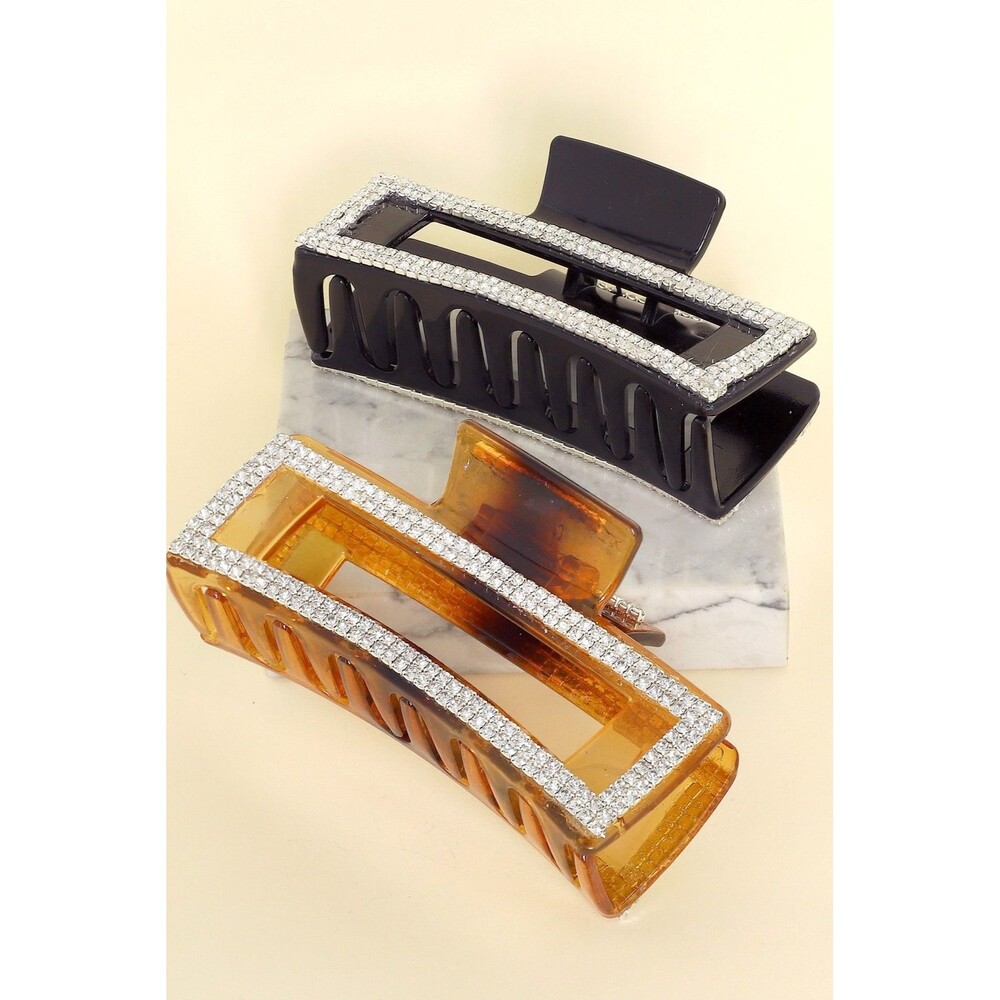 Rhinestone Pave Open Rectangle Hair Claw Clip - Diona J